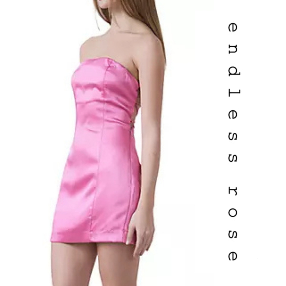 Endless Rose - Satin Cross Spaghetti Tie Mini Dress - Berry Pink - Picture 4 of 10